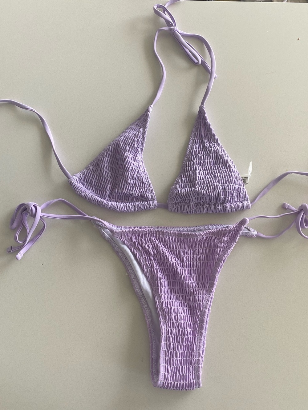 SHEIN Lavender Smocked Triangle Tie Bikini